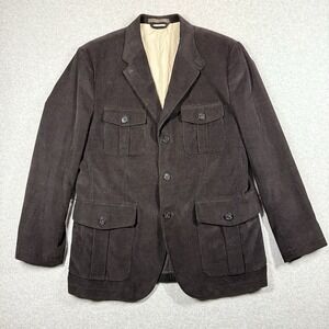 Tasso Elba Corduroy Safari Blazer Mens 42 44 Black Brown English Jacket Unlined